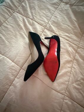 Christian Louboutin Black Suede Pointed-Toe Pumps with Red Soles